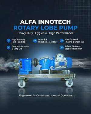 Alfa Innotech industrial rotary lobe pump mounted on a stainless steel trolley