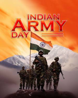 Indian Army soldiers with the Indian flag and mountains in the background