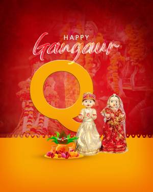 Happy Gangaur festival greeting with traditional dolls and decorations