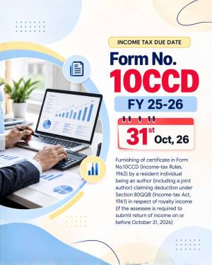 Professional flyer indicating income tax Form 10CCD due date for FY 25-26 as October 31st, 2026