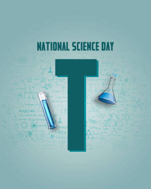National Science Day graphic with test tubes and scientific formulas