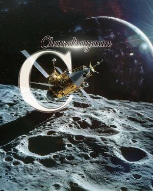 Illustration of the Chandrayaan spacecraft orbiting the Moon