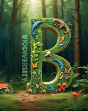 Letter B made of plants and animals representing biodiversity
