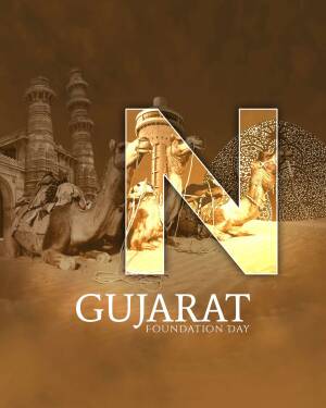 Gujarat Foundation Day poster with letter 'N' and camel imagery