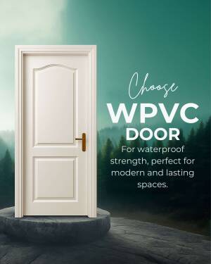 White WPC door on a stone pedestal with a forest background