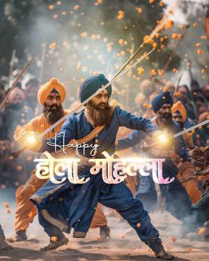 Sikh Nihang warriors celebrating Hola Mohalla with swords and fire