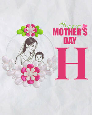 A Mother's Day graphic featuring a mother and baby with floral decorations.