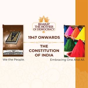 Image depicting the Indian Constitution and symbols of unity and democracy.