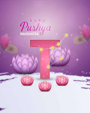 Illustration of Pushya Nakshatra with lotus flowers and constellation