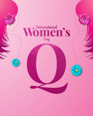 International Women's Day graphic featuring the letter Q and silhouettes of women