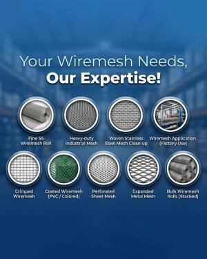 Various types of industrial wiremesh including stainless steel, perforated, and expanded metal