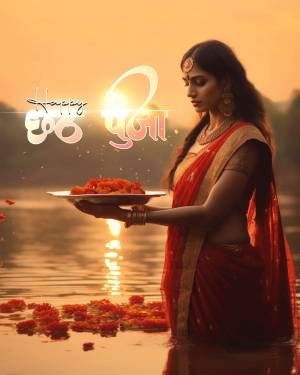 A woman performing Chhath Puja ritual by a river