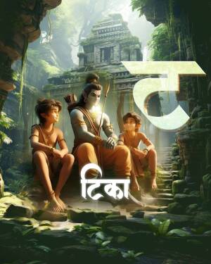 Poster for the Ramayana series featuring Rama, Lakshmana, and Hanuman
