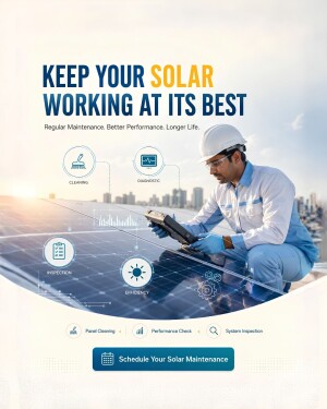 Solar technician inspecting solar panels for maintenance and performance optimization