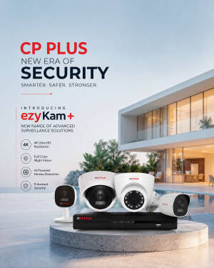 CP PLUS ezyKam+ security camera lineup with 4K resolution and AI human detection technology.
