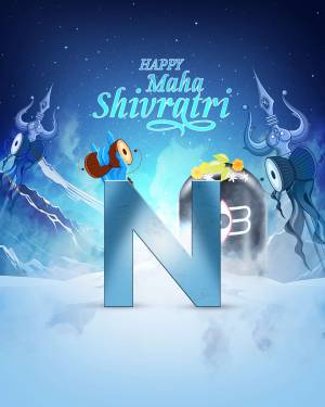 Digital illustration of Lord Shiva and the 'Om Namah Shivaya' text for Maha Shivratri
