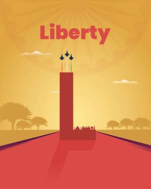 Illustration of a monument with the word Liberty