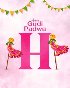 Gudi Padwa festive greeting with Gudi flags and the letter H