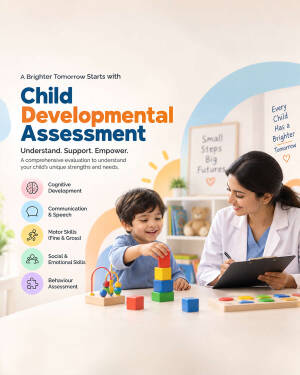 A child playing with blocks while a therapist performs a developmental assessment