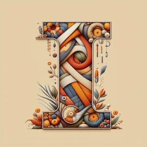 Intricate letter 'I' composed of floral and organic elements