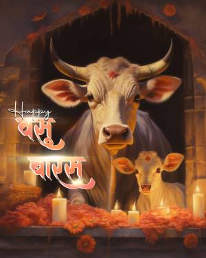 Image of a cow and calf with candles and flowers for Varmu Baras