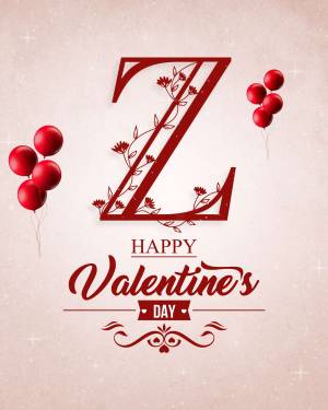 Red letter Z with balloons and floral accents for Valentine's Day
