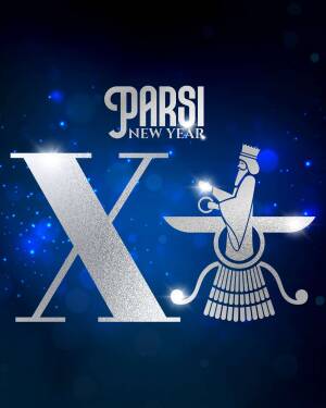 Parsi New Year graphic with Faravahar symbol and the number X