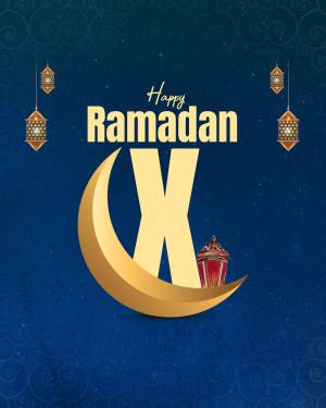 Ramadan Kareem greeting with crescent moon and lanterns