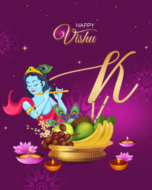 Vishu greeting with Lord Krishna and festive elements