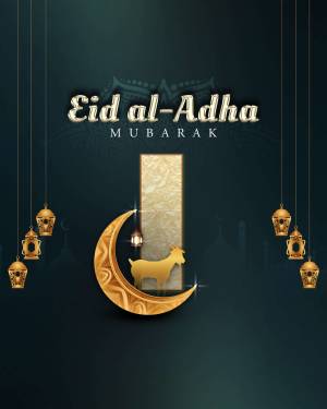 Eid al-Adha Mubarak with Crescent Moon and Goat