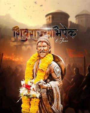 Portrait of Chhatrapati Shivaji Maharaj with text 'Shivrajyabhishek 6 June'
