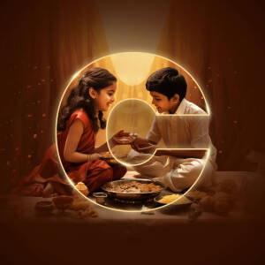 A brother and sister celebrating Raksha Bandhan with sweets and a traditional ceremony.