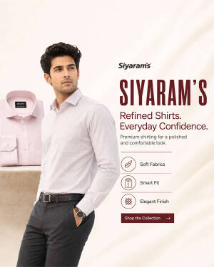 A man wearing a light pink formal shirt from Siyaram's clothing collection
