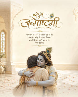Lord Krishna embracing his friend Sudama for Janmashtami celebration