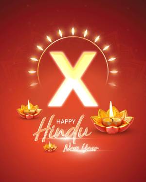 Festive image with a large 'X' and lit diyas for Hindu New Year