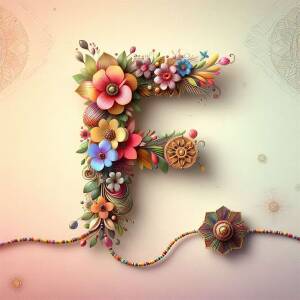 Letter F made of colorful flowers and botanical elements