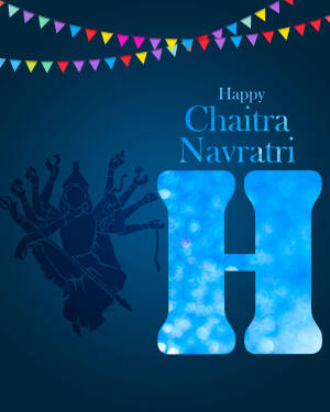 Chaitra Navratri greeting with Goddess Durga and festive decorations