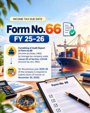 A visual guide explaining the Income Tax Form 66 due date for the financial year 2025-26 for tonnage tax companies.