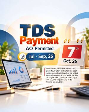 TDS payment deadline for the quarter July to September 2026 with calendar showing October 7th deadline