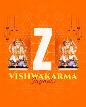 Vishwakarma Jayanti celebration with deity image and text