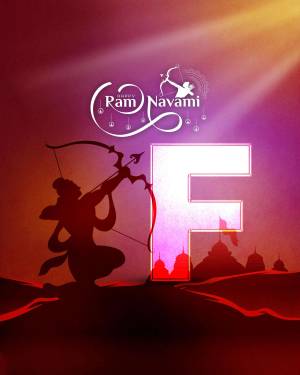 Ram Navami greeting with Lord Rama and the letter 'F'