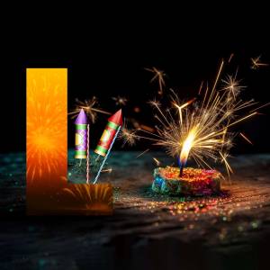 A vibrant image featuring fireworks, a lit candle, and the number '1' formed from a fiery display.
