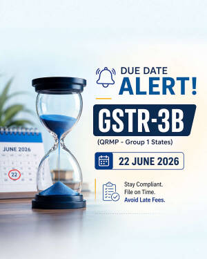 GSTR-3B tax filing due date reminder for QRMP Group 1 states with an hourglass and calendar for June 22, 2026