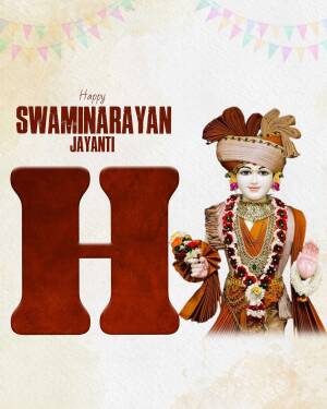 Image depicting Swaminarayan Jayanti celebration with a portrait of Swaminarayan and festive decorations.