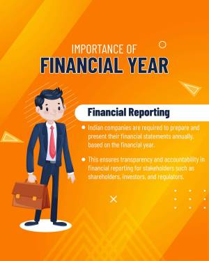 Illustration of a businessman with text about the importance of financial year and financial reporting.