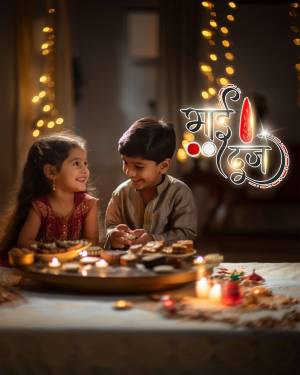 Brother and sister celebrating Bhai Dooj with sweets and rituals.