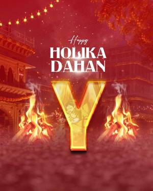 Holika Dahan celebration with a glowing 'Y' letter and bonfire