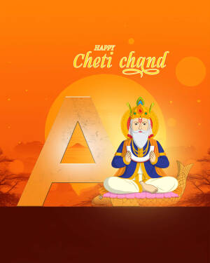 Illustration of Lord Jhulelal with the letter 'A' and a festive background.