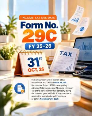 Infographic showing the tax due date for Form 29C for the fiscal year 2025-26 as October 31, 2026