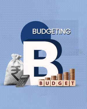 Image depicting budgeting with money bag, coins, calculator, and the word 'Budgeting'